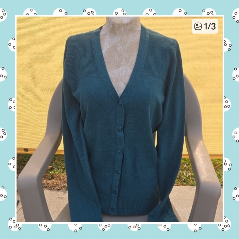 Eddie Bauer Teal Button-Up V-Neck Cardigan